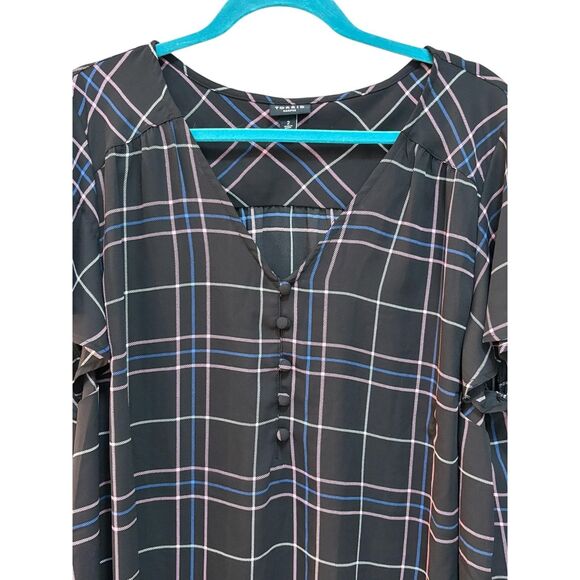 Torrid Blouse Womens 2 Black Plaid Harper Button Front Short Sleeve Plus Size - Picture 2 of 6